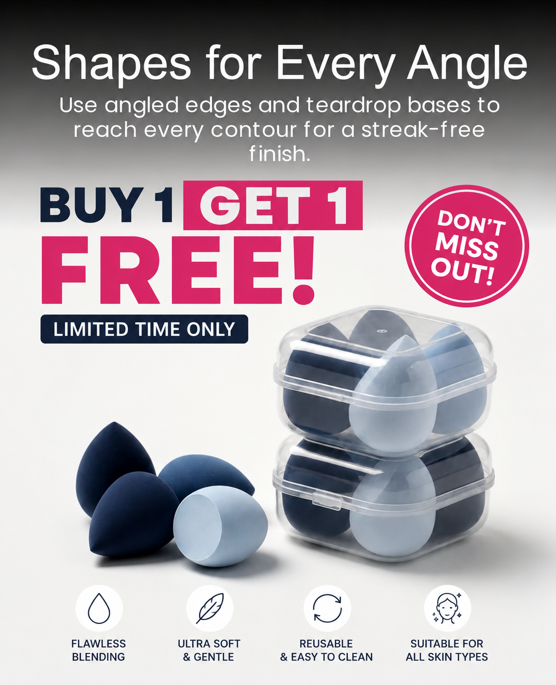 Beauty Blender Set - 4 Pack (4 Sponges) | Blue