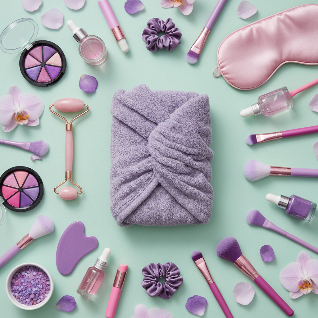 Microfiber Hair Towel Wrap - Flat Lay